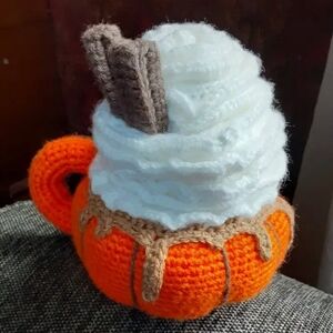 Hidden Pocket!! Crocheted Pumpkin Spice Latte Decor